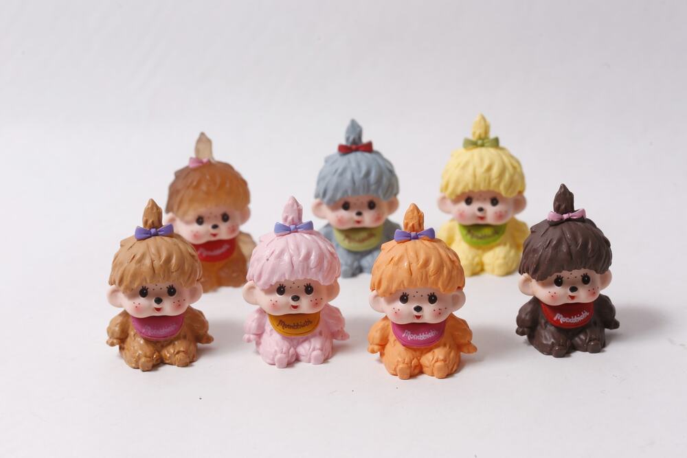 Japan Resin Monchhichi Mini Figure Lot Set of 7 Colorful Collectible ~ 260812-W
